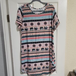 Bobbie Brooks Soft Elephant Print SS Dress, XL